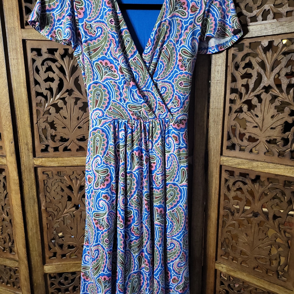 Boden Blue and Pink Paisley Midi Dress